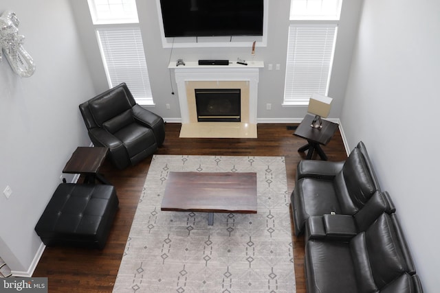 210 Potomac Ridge Dr, Fort Washington, MD 20744 - living room featuring a fireplace, wood finished floors, and baseboards