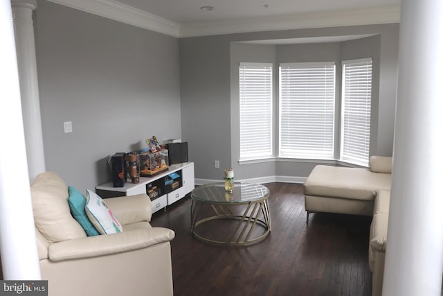 210 Potomac Ridge Dr, Fort Washington, MD 20744 - living area with plenty of natural light, wood-type flooring, crown molding, baseboards, and ornate columns