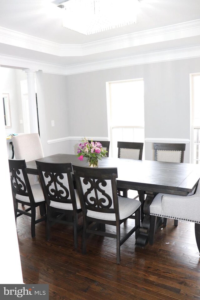 210 Potomac Ridge Dr, Fort Washington, MD 20744 - dining room featuring wood-type flooring, ornamental molding, and ornate columns