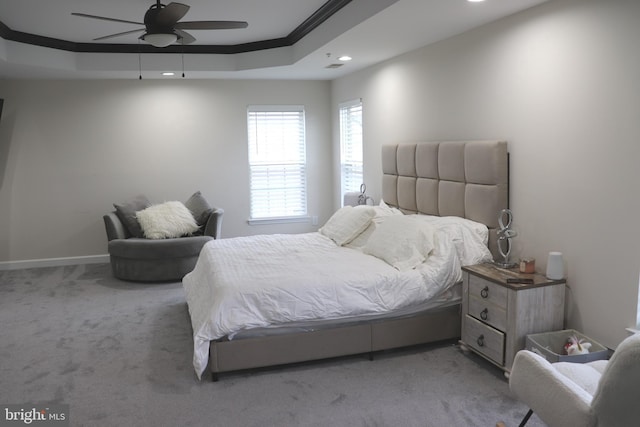 210 Potomac Ridge Dr, Fort Washington, MD 20744 - bedroom with a raised ceiling, a ceiling fan, crown molding, baseboards, and light colored carpet