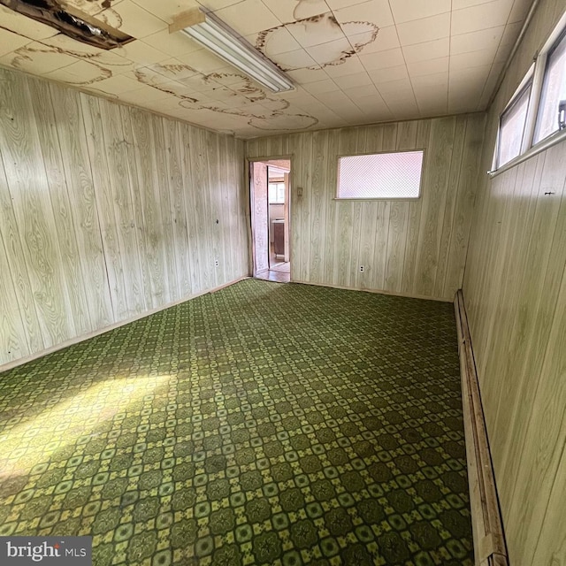 interior space featuring wooden walls