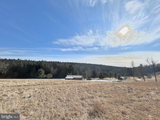 view of landscape featuring a rural view and a forest view