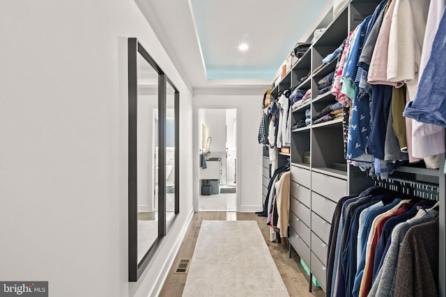 walk in closet featuring visible vents and light wood-style floors