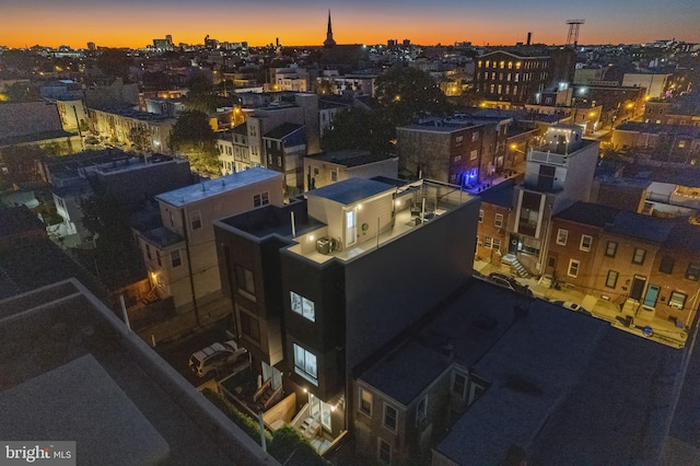 view of aerial view at dusk