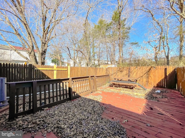 view of yard featuring a fenced backyard and a deck