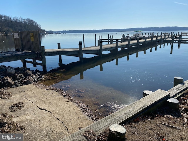 view of dock with a water view