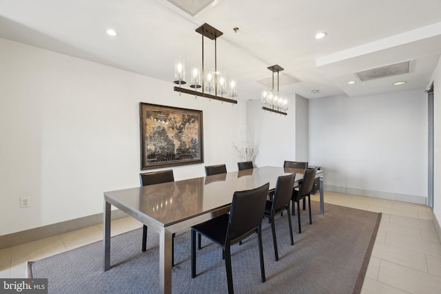 dining room featuring light tile patterned floors, baseboards, and recessed lighting