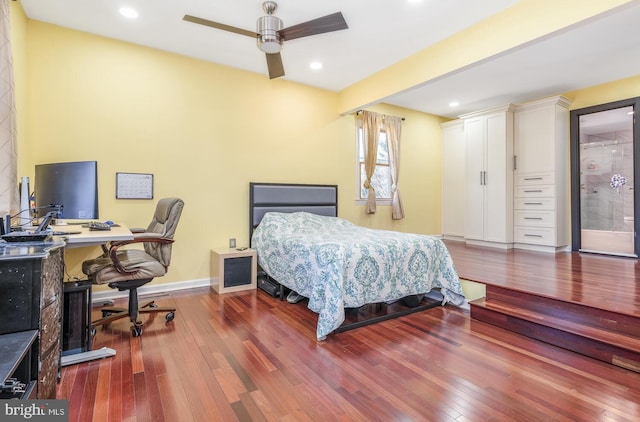 bedroom featuring recessed lighting, baseboards, and hardwood / wood-style floors