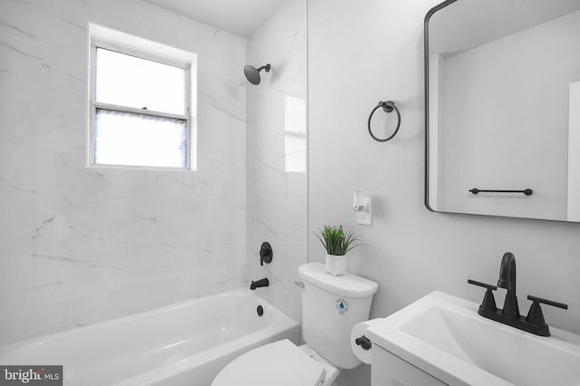 full bath featuring toilet, shower / washtub combination, and vanity