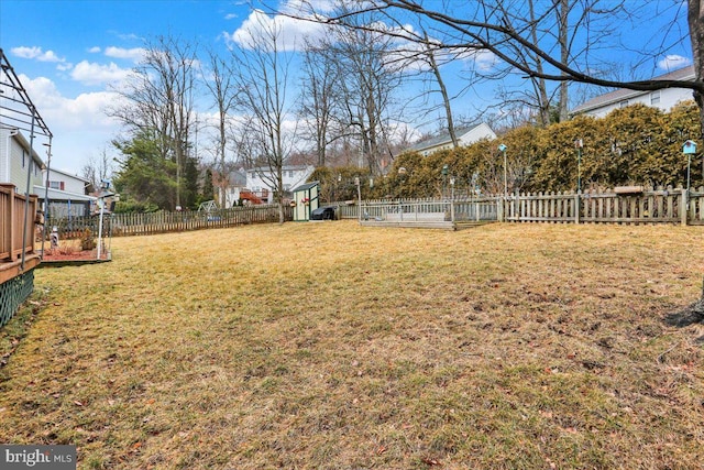 view of yard with a fenced backyard