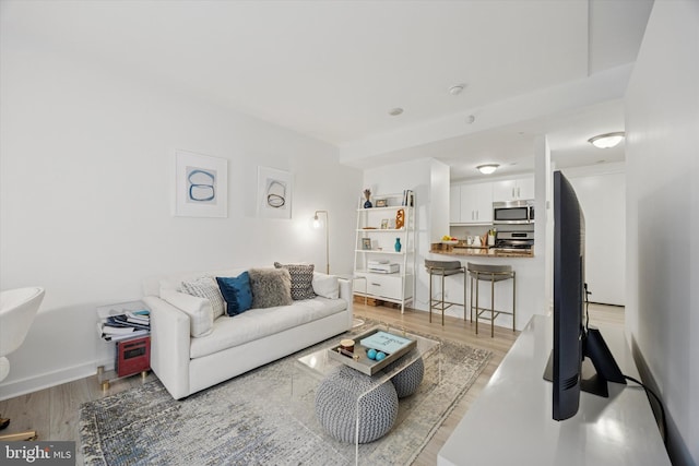 living area featuring baseboards and light wood-style floors