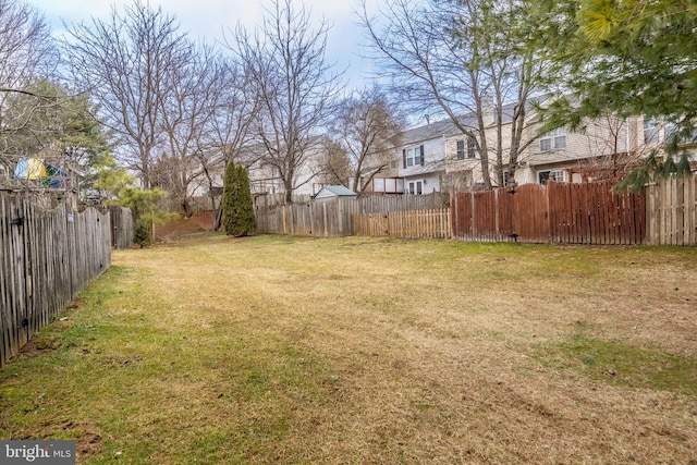 view of yard featuring a fenced backyard