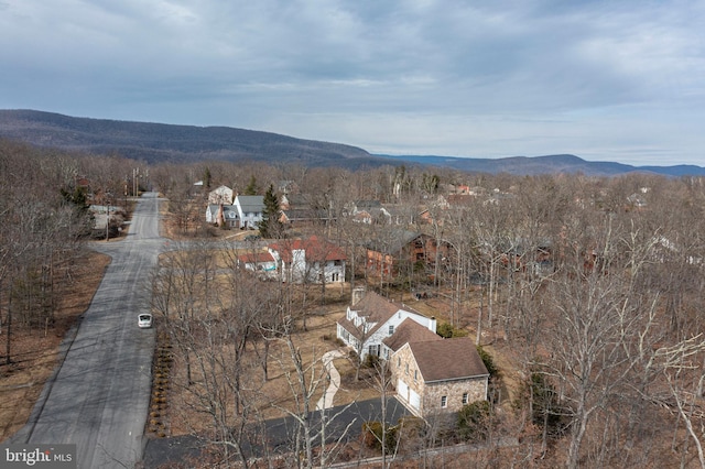 bird's eye view with a mountain view