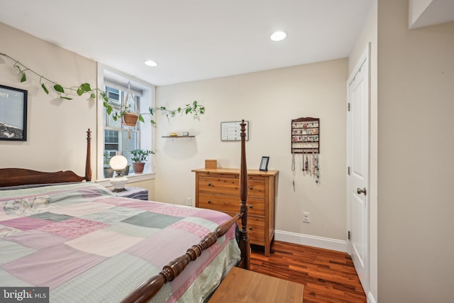 bedroom featuring recessed lighting, baseboards, and wood finished floors