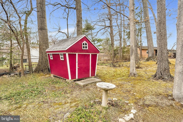 view of shed featuring a fenced backyard