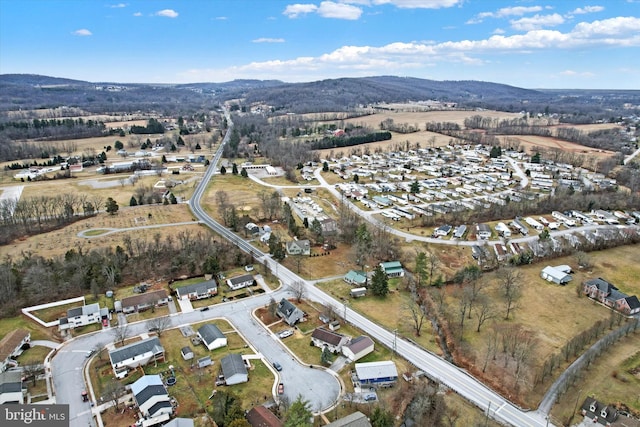 birds eye view of property featuring a mountain view