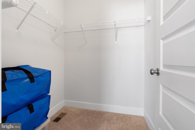 walk in closet featuring carpet and visible vents