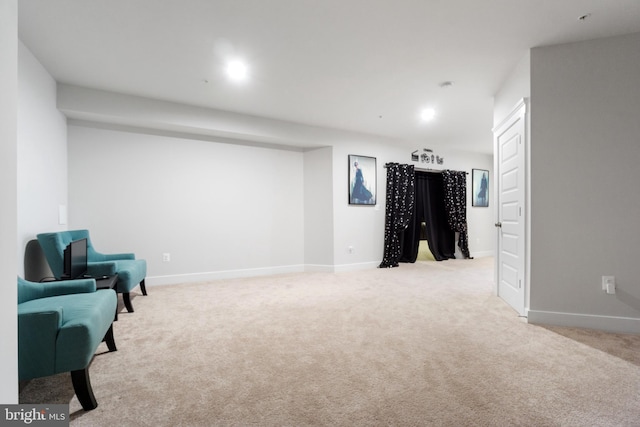 living area with carpet floors and baseboards