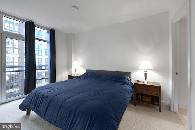 carpeted bedroom featuring access to exterior and baseboards