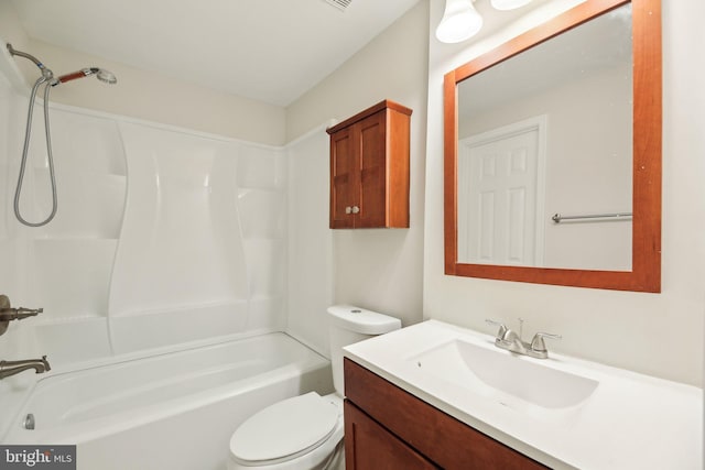 full bathroom with vanity, toilet, and shower / washtub combination