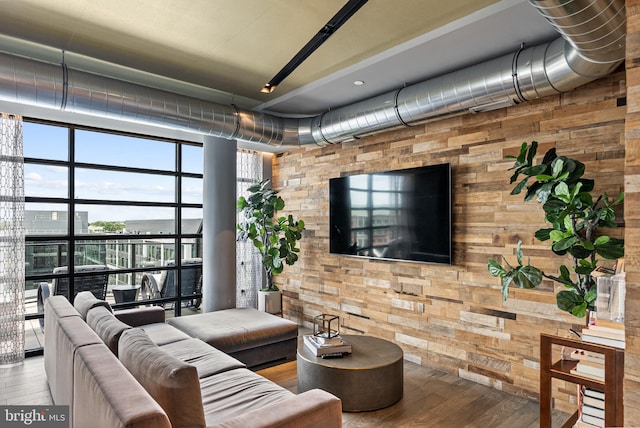 living area with wood-type flooring