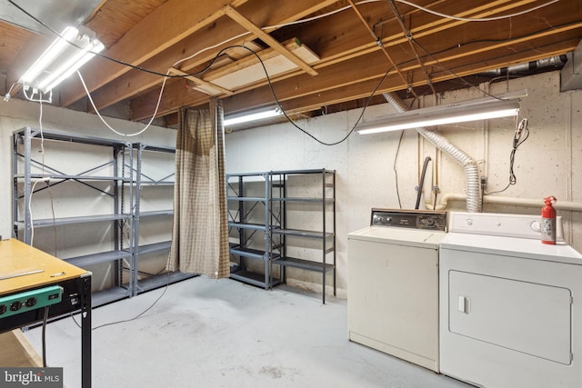 unfinished basement with washer and dryer