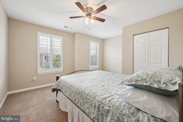 1593 Jason Dr, Cinnaminson, NJ 08077 - bedroom featuring baseboards, carpet floors, a closet, and ceiling fan