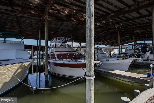 view of dock with boat lift