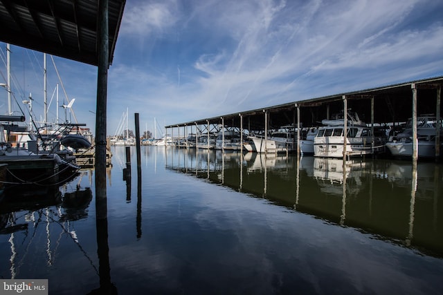 view of dock featuring a water view