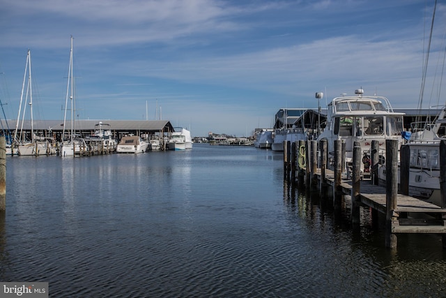 view of dock featuring a water view