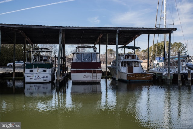 view of dock featuring a water view and boat lift