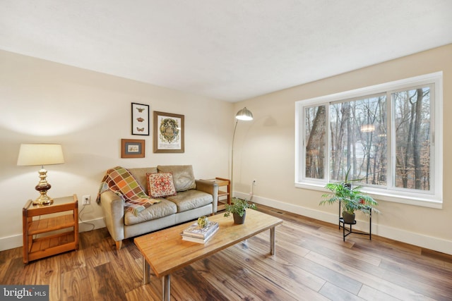 living room featuring baseboards and wood finished floors