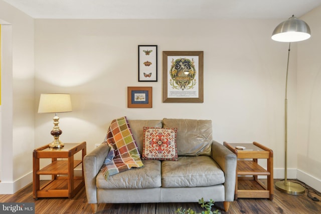 living area featuring wood finished floors and baseboards