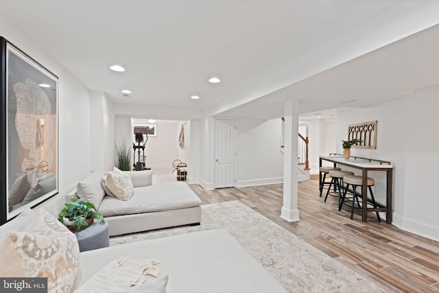 506 Ivy Cir, Alexandria, VA 22302 - living room with recessed lighting, stairway, wood finished floors, and baseboards