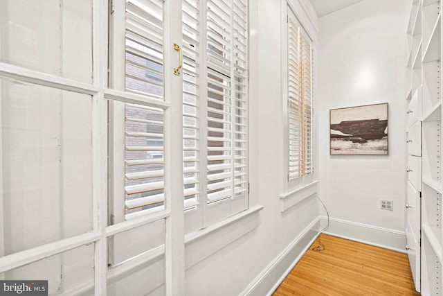 interior space featuring wood finished floors, a wealth of natural light, and baseboards