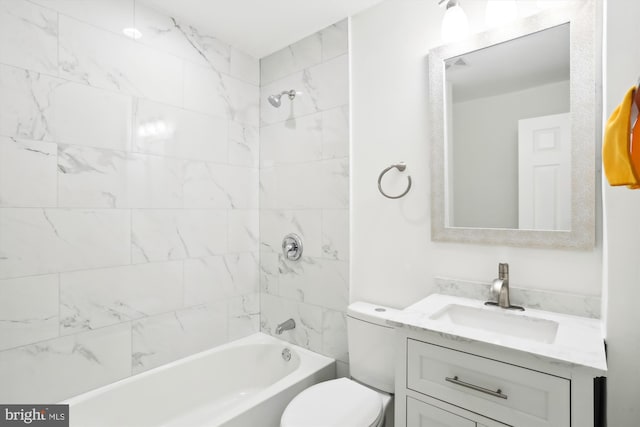 bathroom featuring toilet, bathing tub / shower combination, and vanity