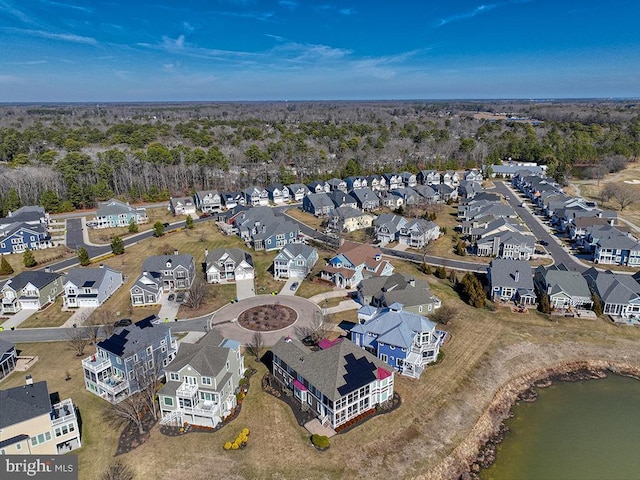 aerial view with a water view and a residential view