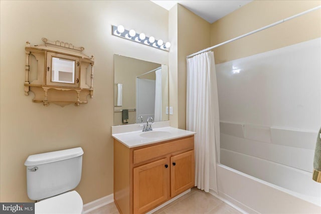 full bath featuring tile patterned flooring, vanity, toilet, and shower / bath combo