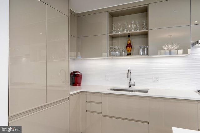 bar featuring indoor wet bar, a sink, and decorative backsplash