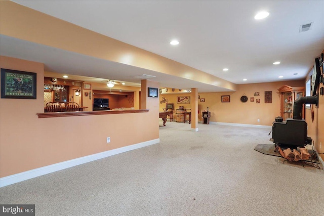 interior space featuring visible vents, baseboards, and recessed lighting