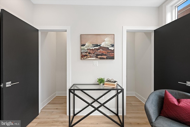 interior space featuring baseboards and light wood-style floors