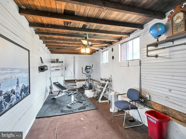 exercise area with a ceiling fan