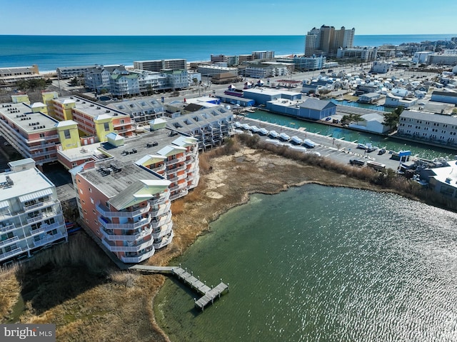 aerial view with a view of city and a water view