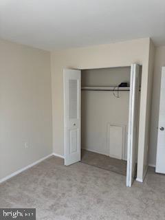 unfurnished bedroom featuring a closet, baseboards, and carpet floors