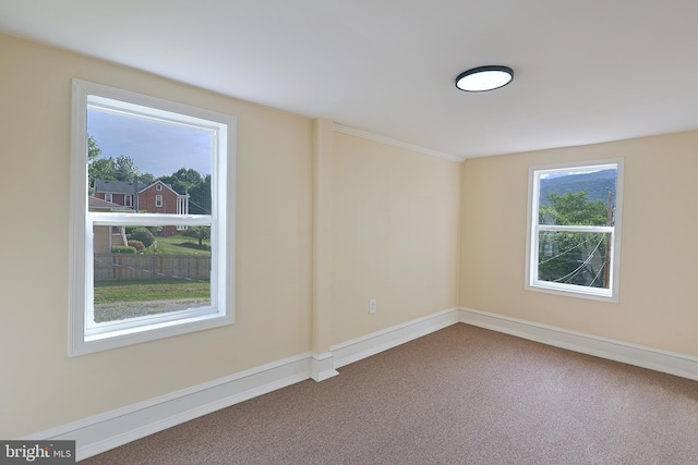 carpeted empty room featuring baseboards