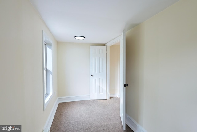 hall with carpet floors, a healthy amount of sunlight, and baseboards