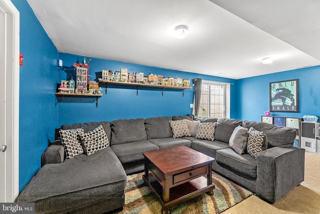 living room featuring carpet flooring