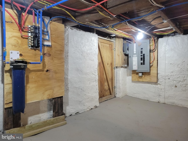 unfinished basement with electric panel