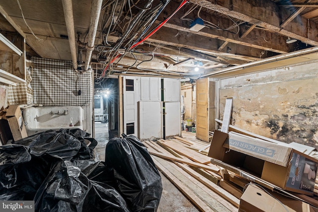 view of unfinished basement