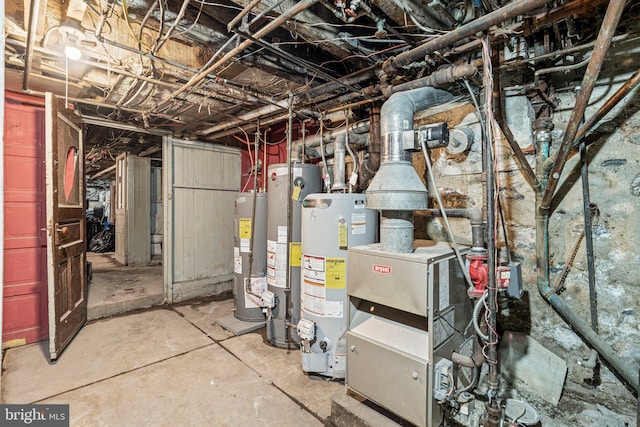 utility room with water heater and gas water heater